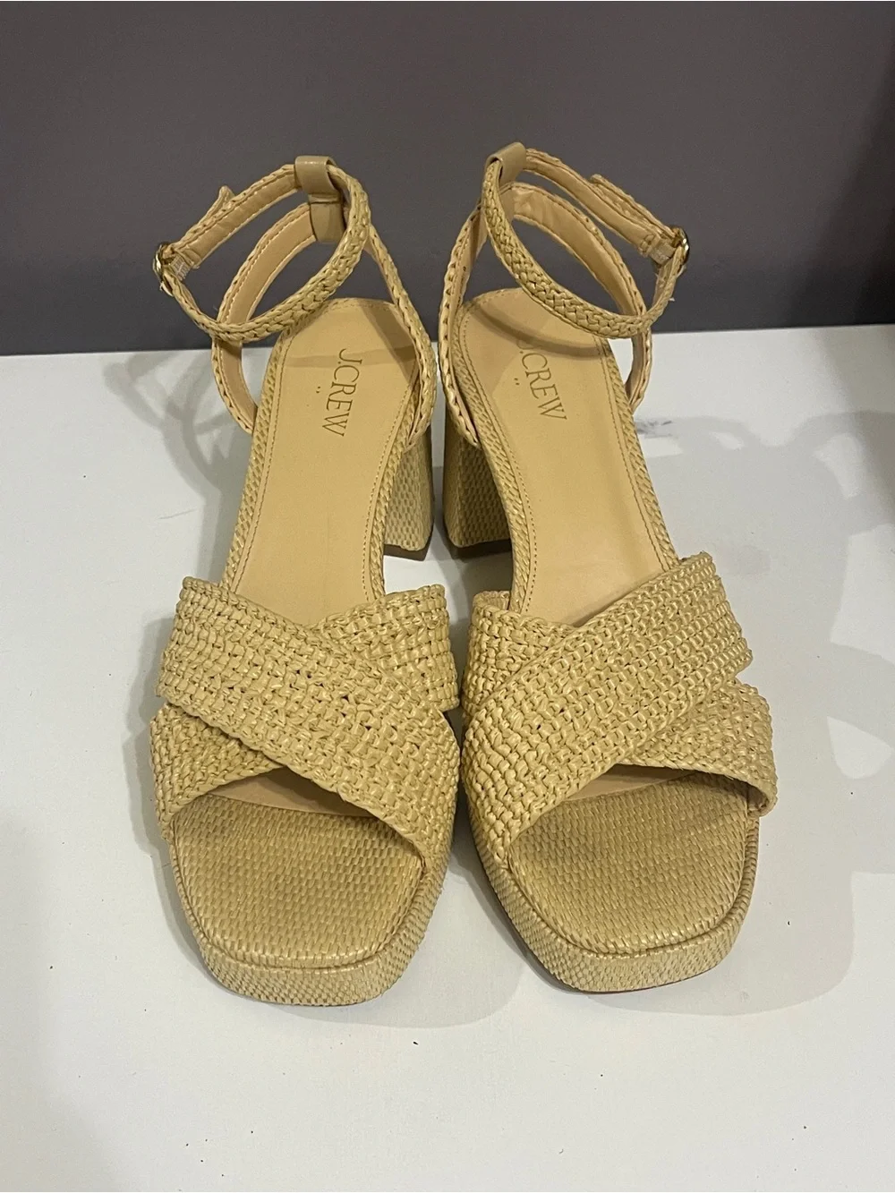 J. Crew Woven Platform Ankle-Strap Open Toe Heels
